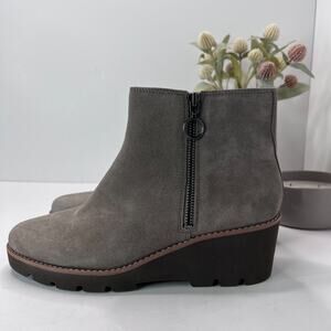 Vionic Hazal Wedge Ankle Boots Zip Up Stone Suede Arch Support Women 9.5 NWOB
